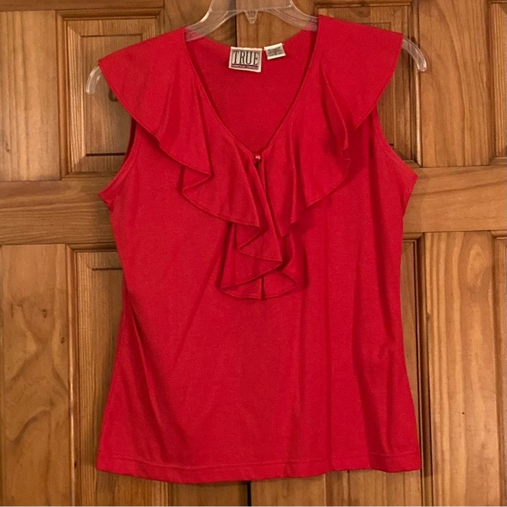 EUC True American Classics Vintage 80s 90s Ruffle Top Sleeveless Blouse Red Sz M